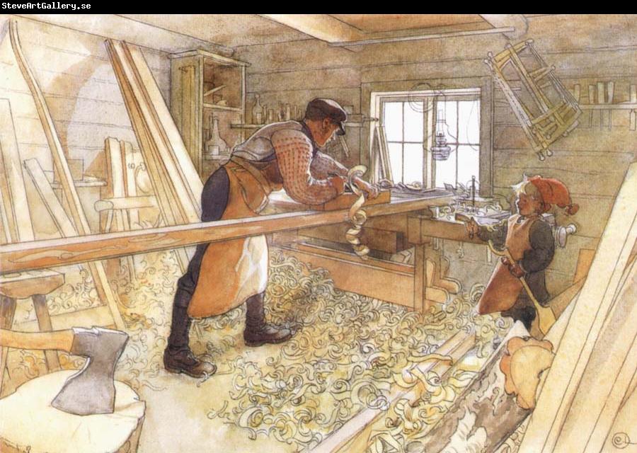 Carl Larsson In the Carpenter Shop